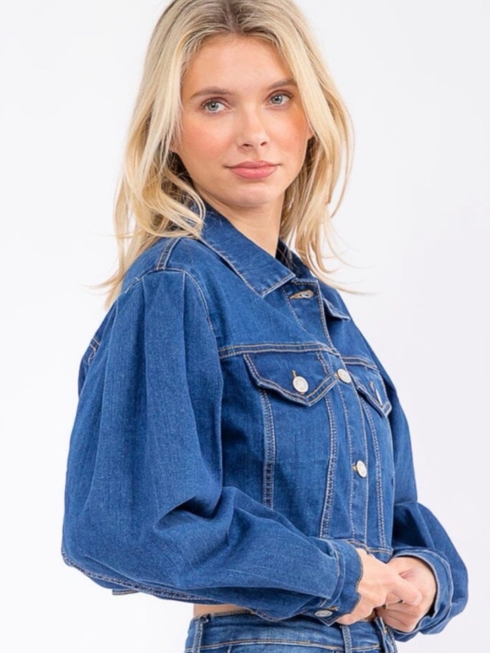 Women's Blue Jean Jacket, Puff Sleeves, New, L